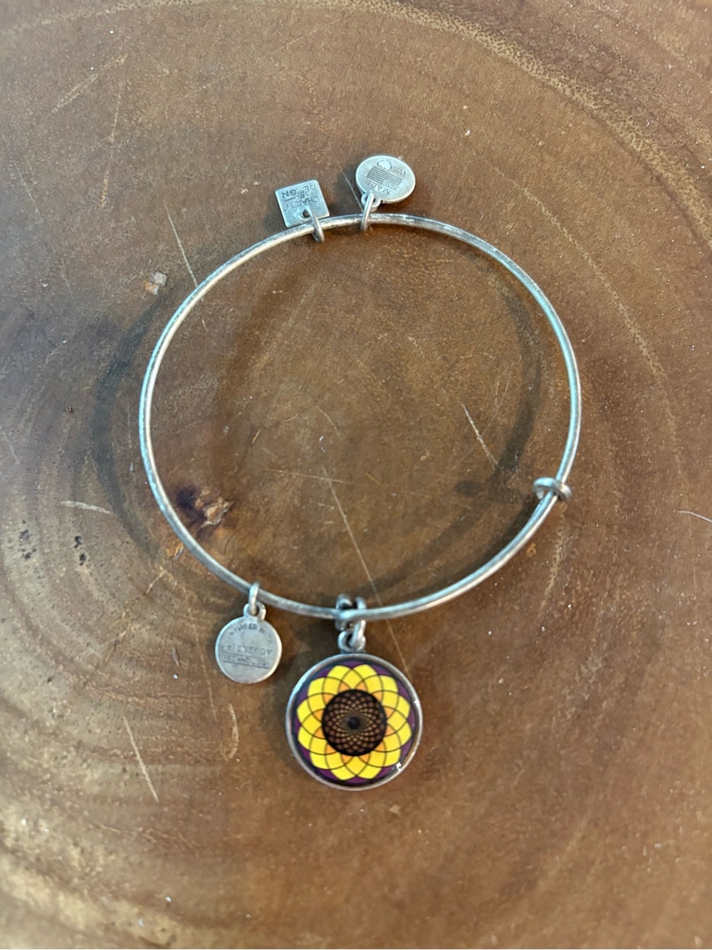 Alex and Ani Yellow and Brown Sunflower Charm Bangle